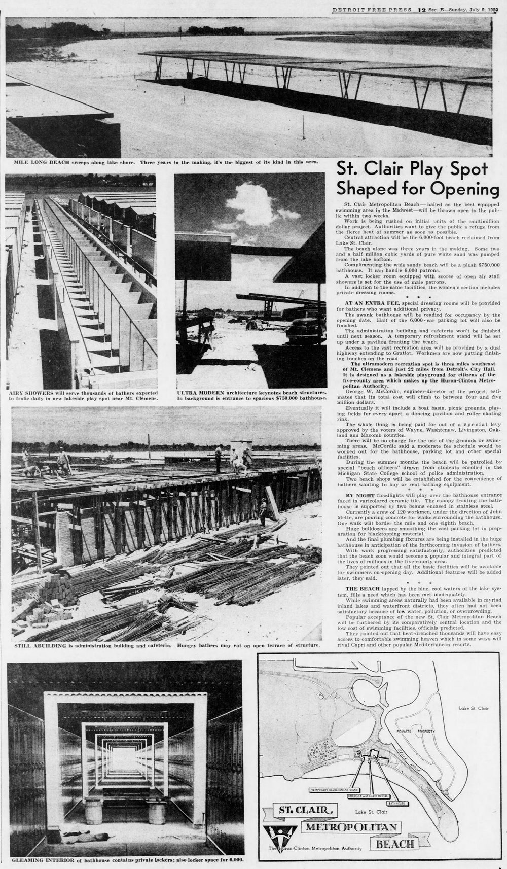 Lake St. Clair Metropark (Metro Beach, Metropolitan Beach) - July 9 1950 Article (newer photo)